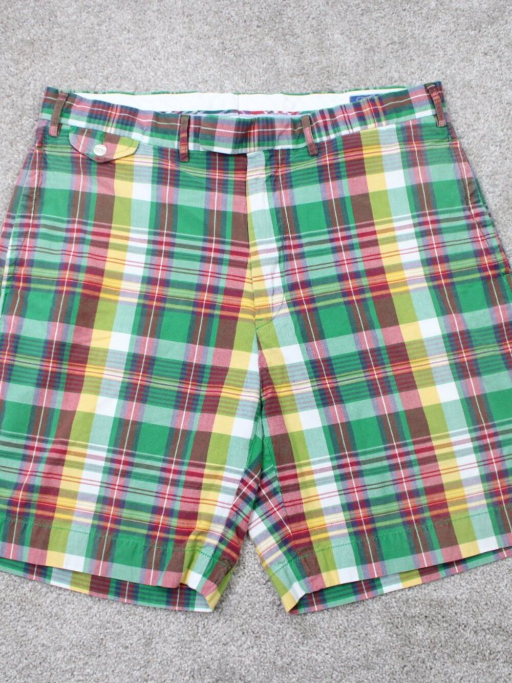 VTG Ralph Lauren Shorts Mens 36 Red/Green Plaid Golf 8" Chino Flat Front
